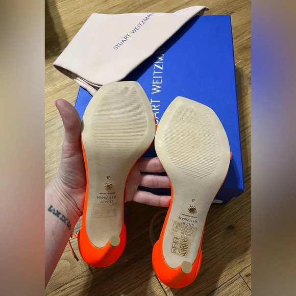 Stuart Weitzman Nudistcurve 100 Sandal in Orange Neon Blaze - Picture 9 of 11